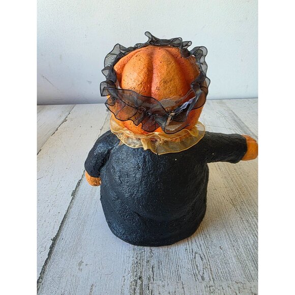 Shabby chic vintage pumpkin paper mache jack-o'-lantern figurine Halloween statu - Picture 3 of 8